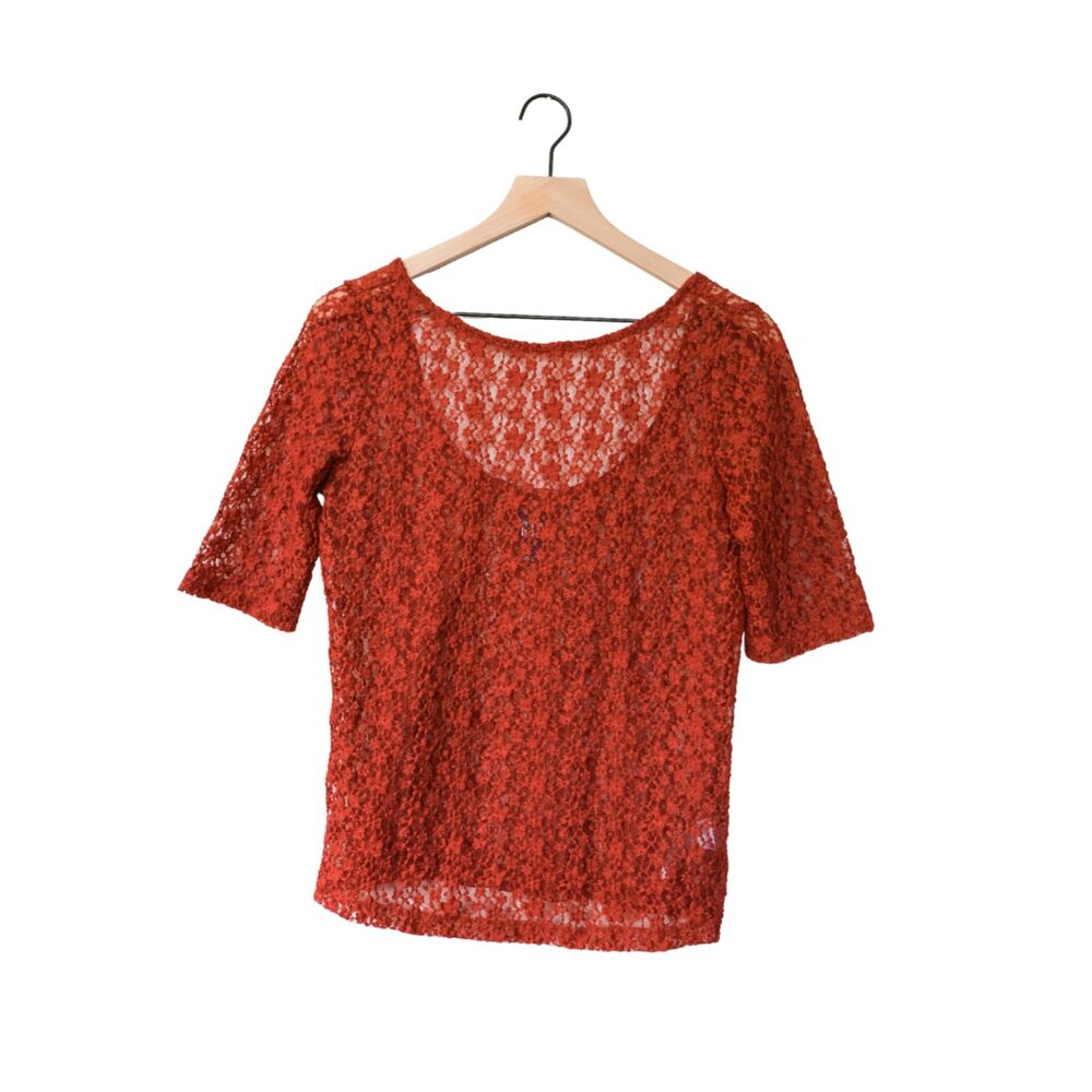 GAP open lace short sleeve top rust small